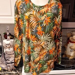 h Blu SolTropical Print Long Sleeve Top Size 3X